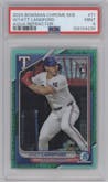 Wyatt Langford from the 2024 Bowman Chrome Mega Box set featuring a Aqua Refractor parallel graded by PSA and given an overall grade of 9.