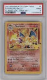 Charizard from the 2021 Pokemon SWSH set featuring a Base Set parallel graded by PSA and given an overall grade of 9.