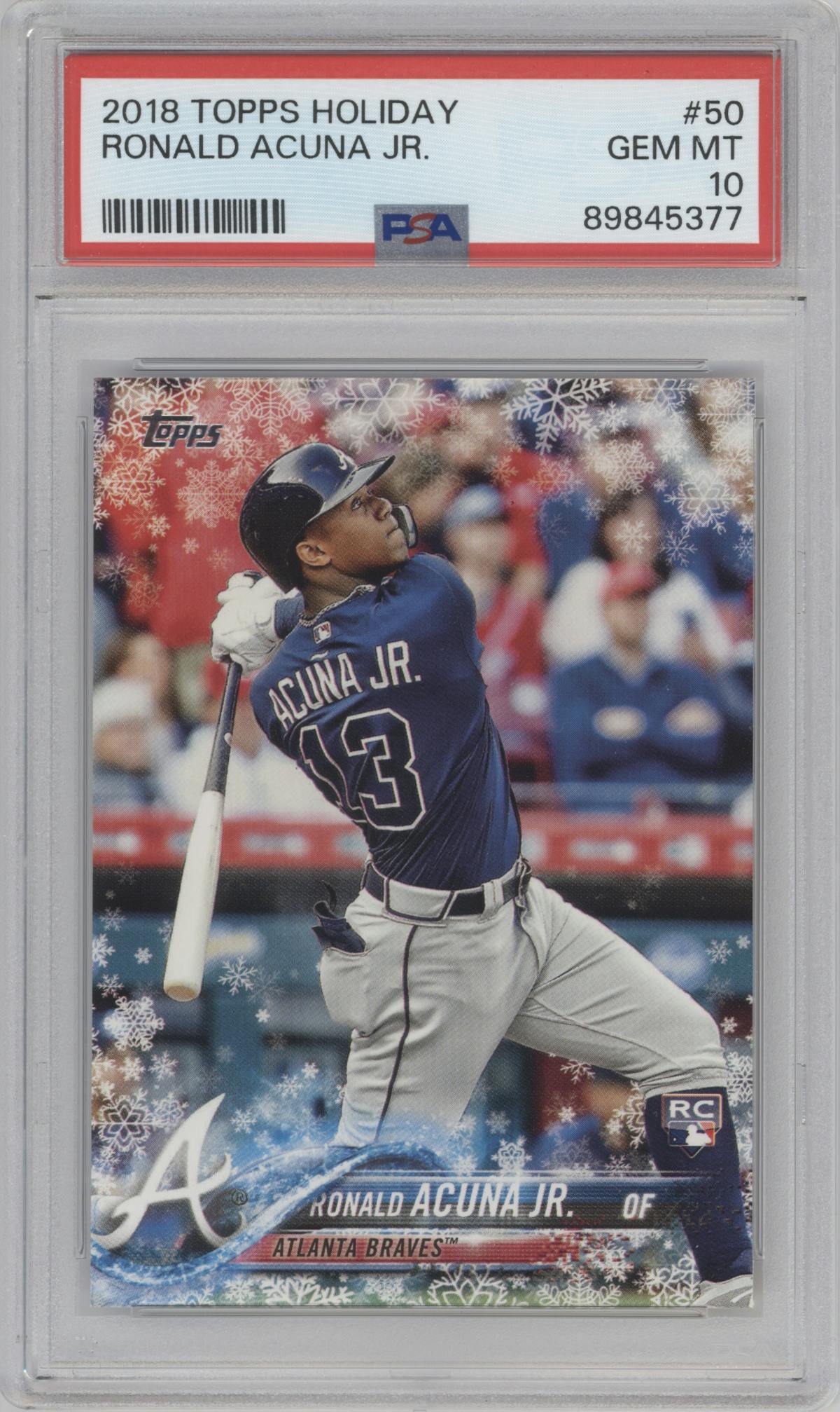 Ronald Acuna Jr. from the 2018 Topps Holiday set graded by PSA and given an overall grade of 10.
