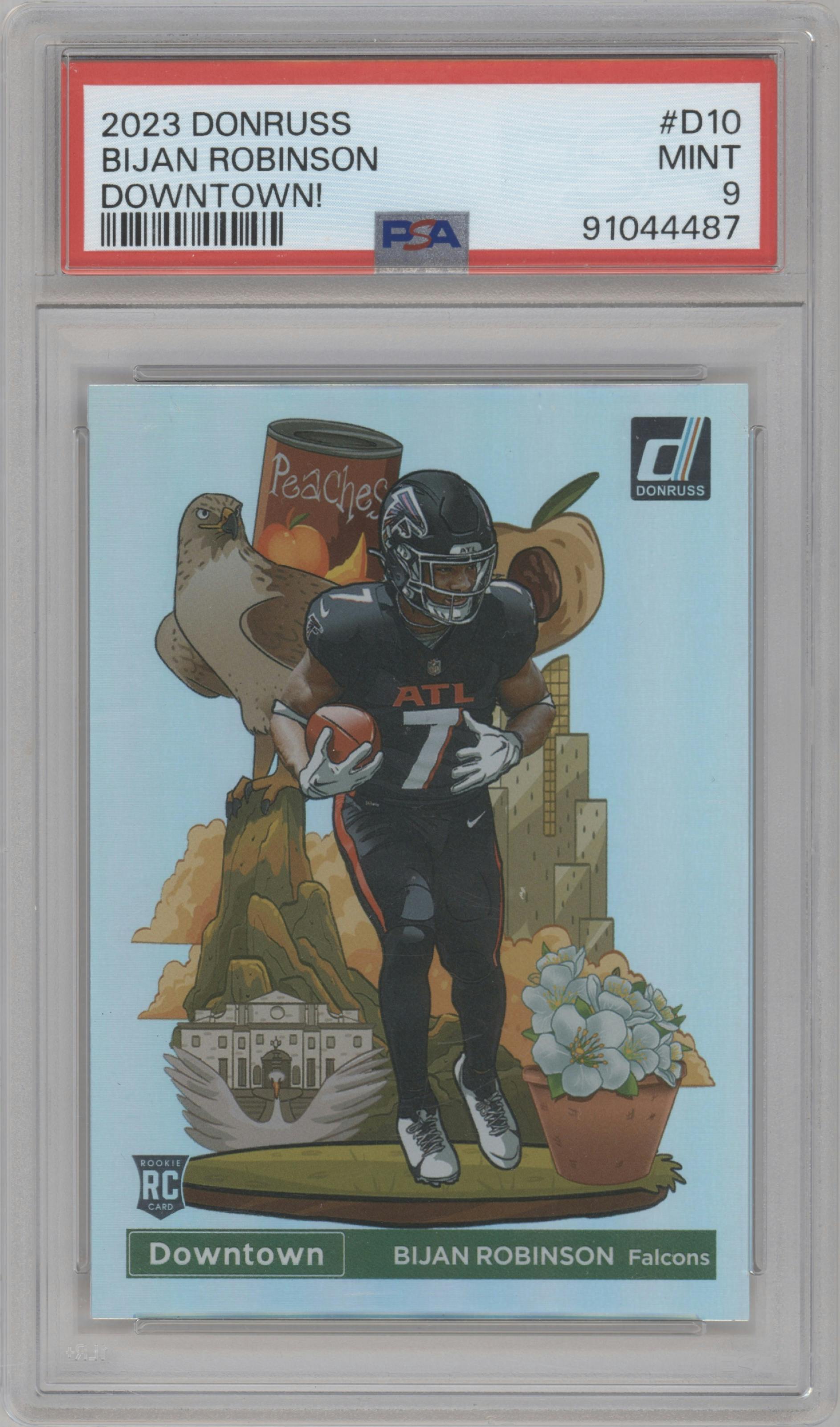 Bijan Robinson from the 2023 Panini Donruss set graded by PSA and given an overall grade of 9.