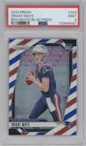 Drake Maye from the 2024 Panini Prizm set featuring a Red/White/Blue Prizm parallel graded by PSA and given an overall grade of 9.