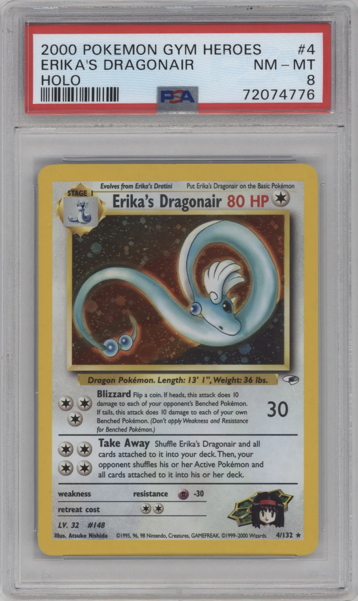 2000 Pokemon GH Gym Heroes Erika's Dragonair #4 PSA 8