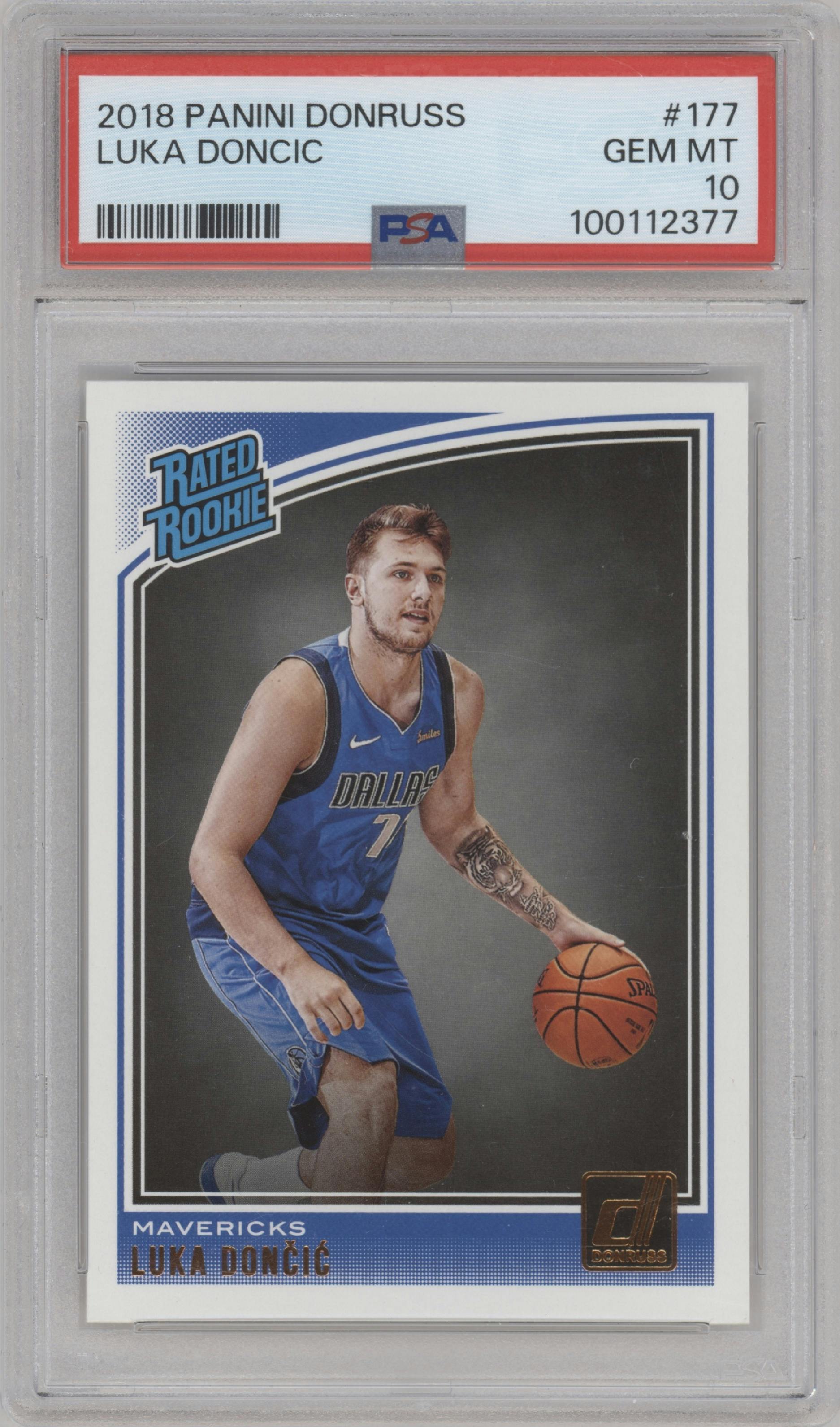 Luka Doncic from the 2018-19 Panini Donruss  set graded by PSA and given an overall grade of 10.