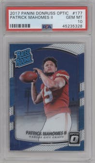 Patrick Mahomes II from the 2017 Panini Donruss Optic set graded by PSA and given an overall grade of 10.