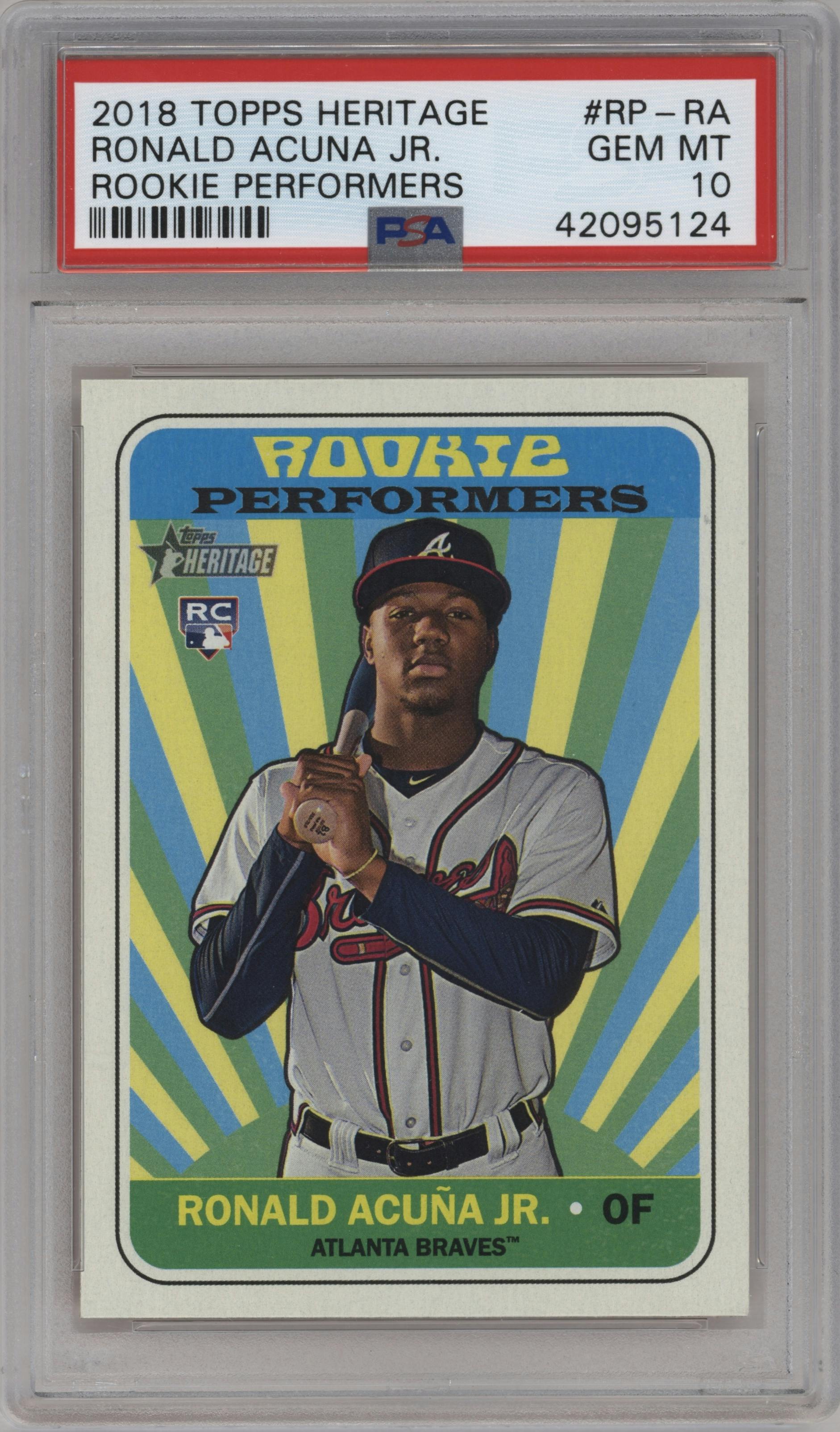 Ronald Acuna Jr. from the 2018 Topps Heritage High Number set graded by PSA and given an overall grade of 10.