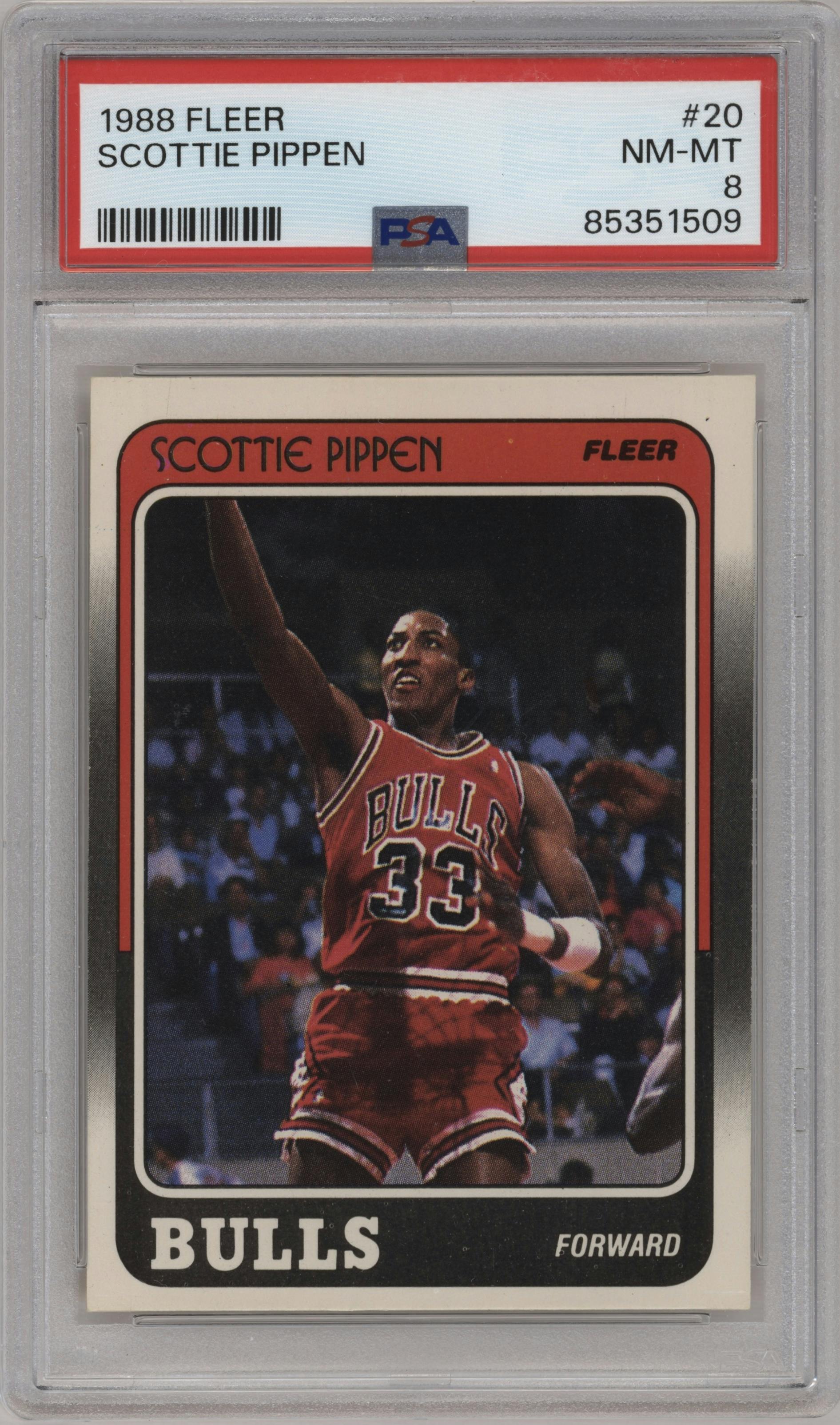 Scottie Pippen from the 1988-89 Fleer set graded by PSA and given an overall grade of 8.
