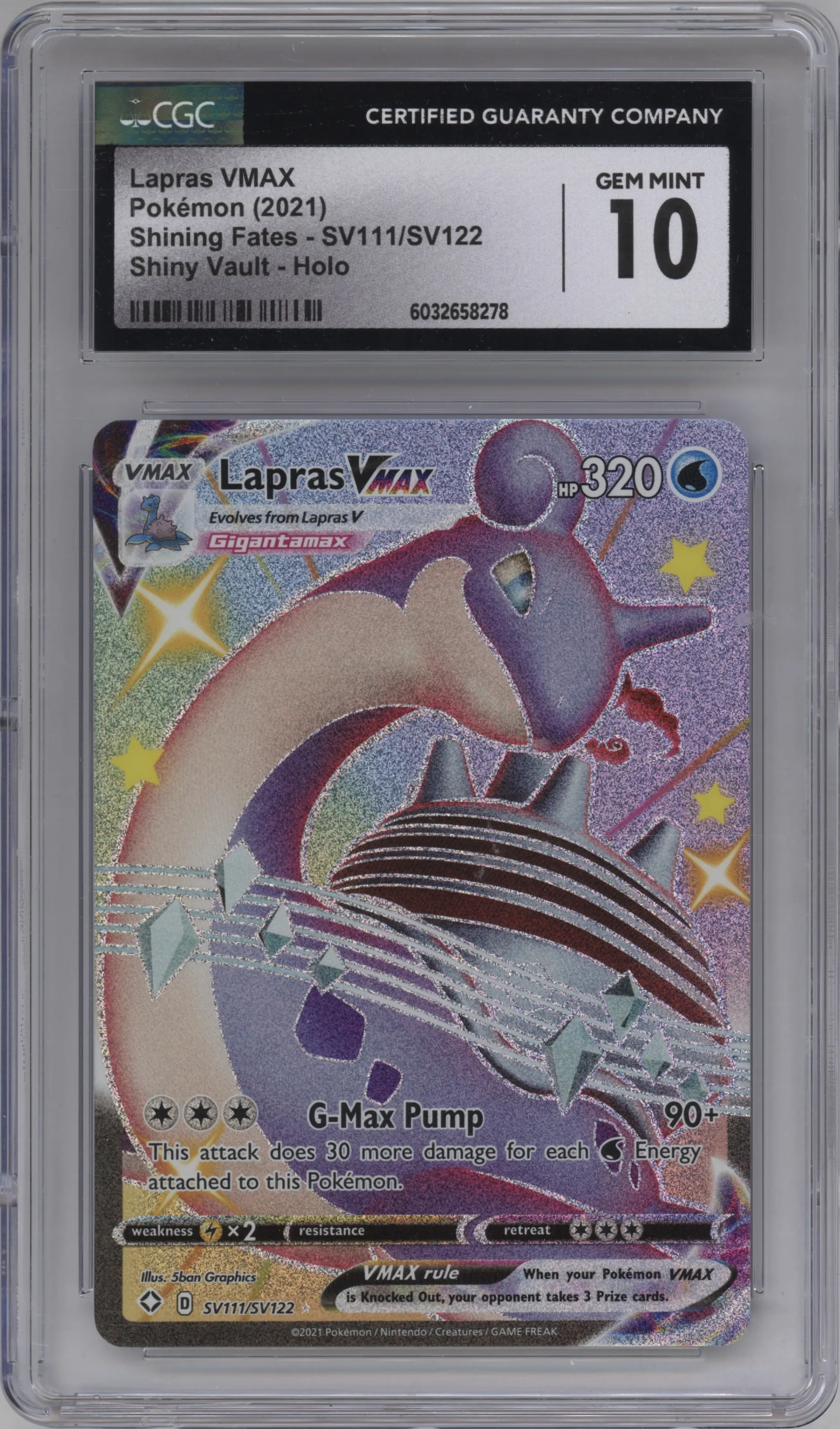 2021 Pokemon SWSH Shining Fates Lapras VMAX #SV111 CGC 10
