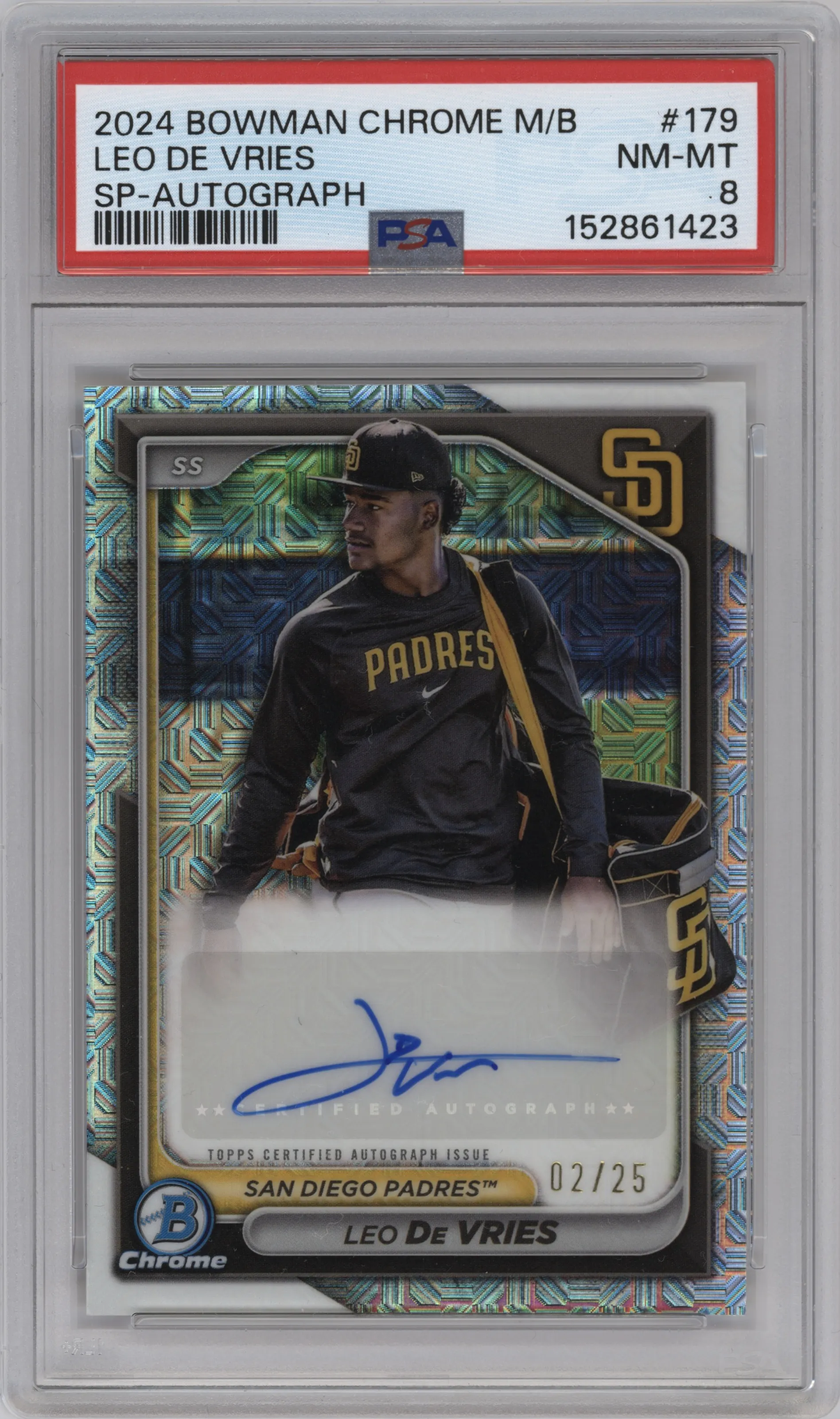 2024 Bowman Chrome Mega Box Chr.Pros.Image Var.Auto Leo De Vries PSA 8
