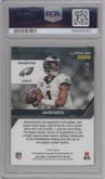 Jalen Hurts from the 2022 Panini Contenders Optic set featuring a Green Pulsar parallel graded by PSA and given an overall grade of 9.