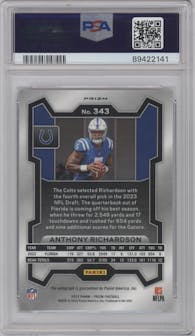 Anthony Richardson from the 2023 Panini Prizm set graded by PSA and given an overall grade of 10.