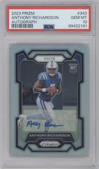 Anthony Richardson from the 2023 Panini Prizm set graded by PSA and given an overall grade of 10.