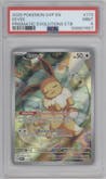 Eevee from the 2025 Pokemon SV set featuring a Prismatic Evolutions Elite Trainer Box parallel graded by PSA and given an overall grade of 9.