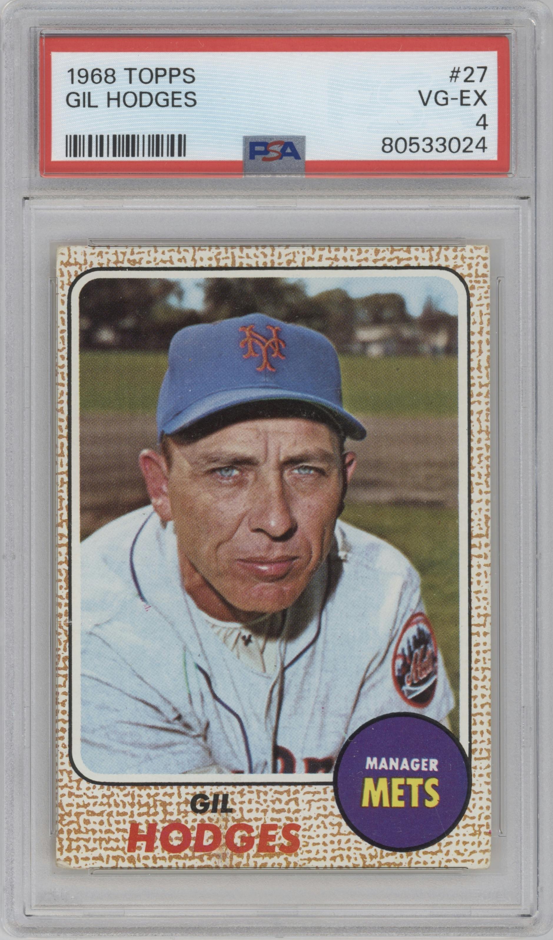 Gil Hodges from the 1968 Topps set graded by PSA and given an overall grade of 4.