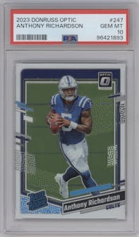 Anthony Richardson from the 2023 Donruss Optic set graded by PSA and given an overall grade of 10.