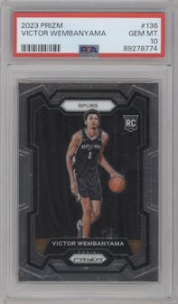 Victor Wembanyama from the 2023-24 Panini Prizm set graded by PSA and given an overall grade of 10.
