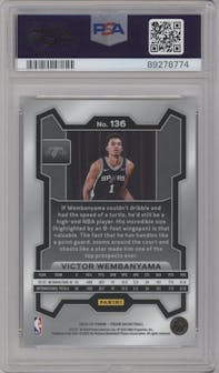 Victor Wembanyama from the 2023-24 Panini Prizm set graded by PSA and given an overall grade of 10.