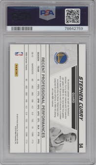 Stephen Curry from the 2010-11 Donruss set graded by PSA and given an overall grade of 10.