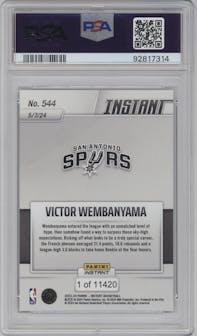 Victor Wembanyama from the 2023-24 Panini Instant NBA set graded by PSA and given an overall grade of 10.