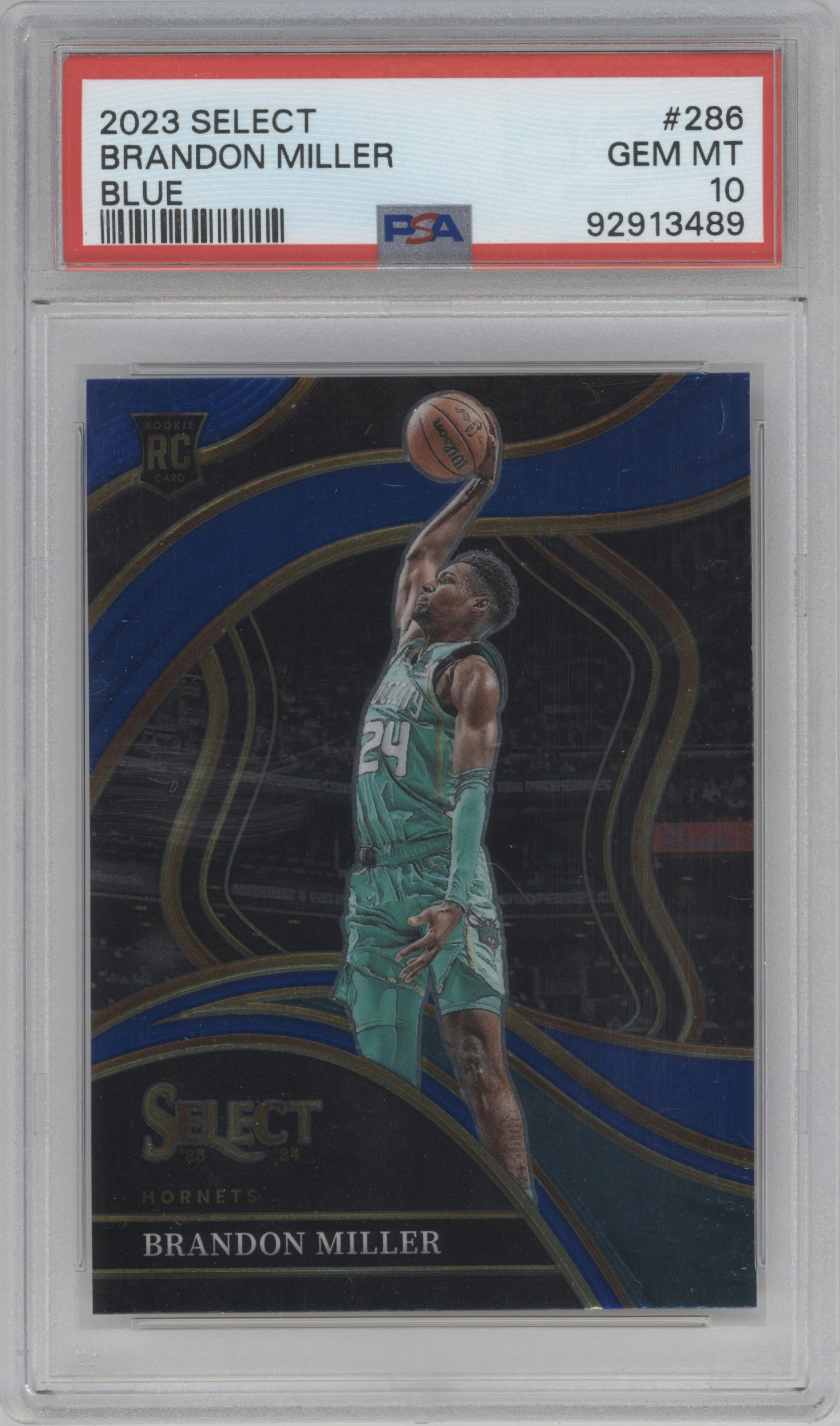 Brandon Miller from the 2023-24 Panini Select  set featuring a Blue Retail parallel graded by PSA and given an overall grade of 10.