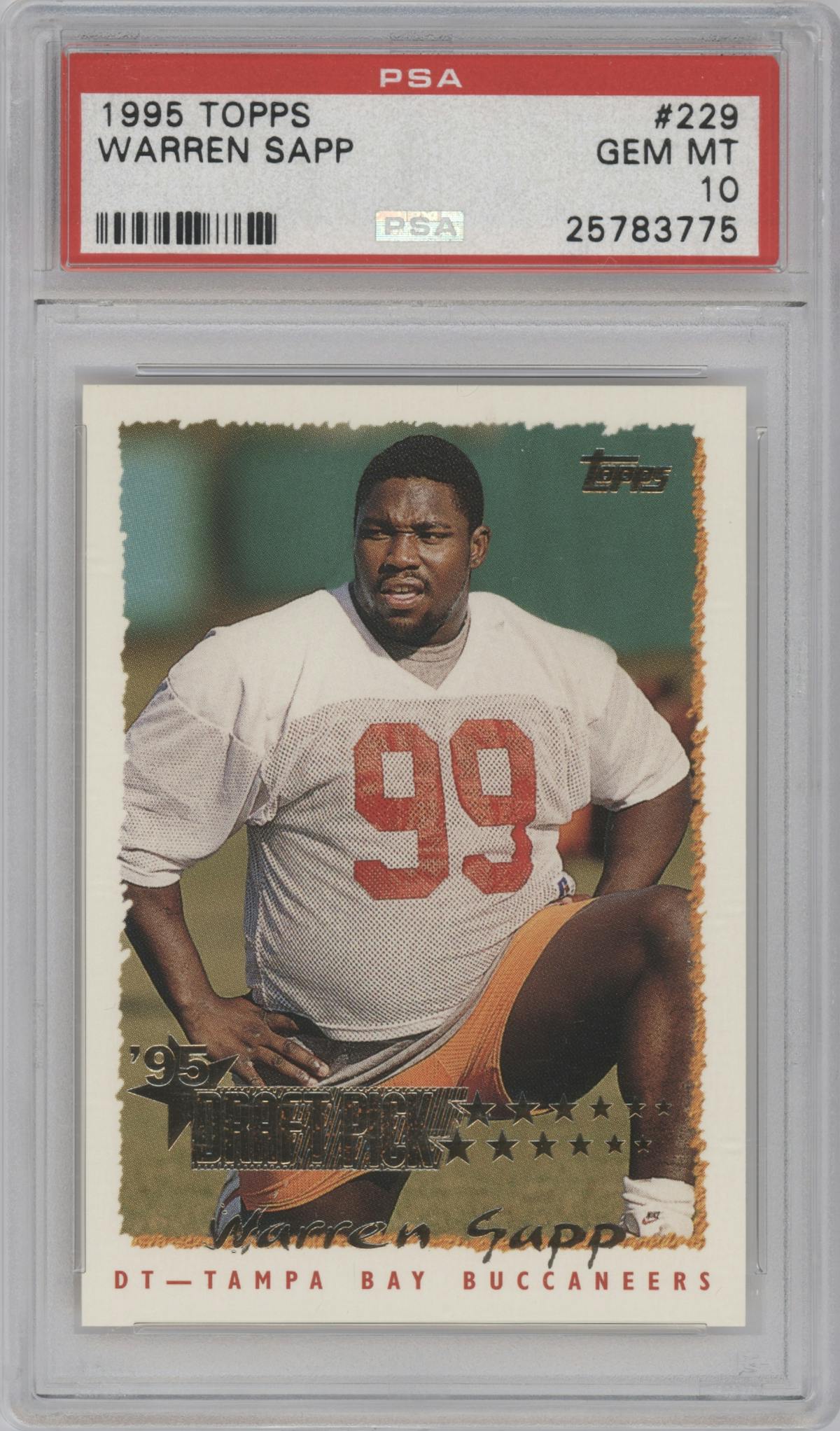 Warren Sapp from the 1995 Topps set graded by PSA and given an overall grade of 10.