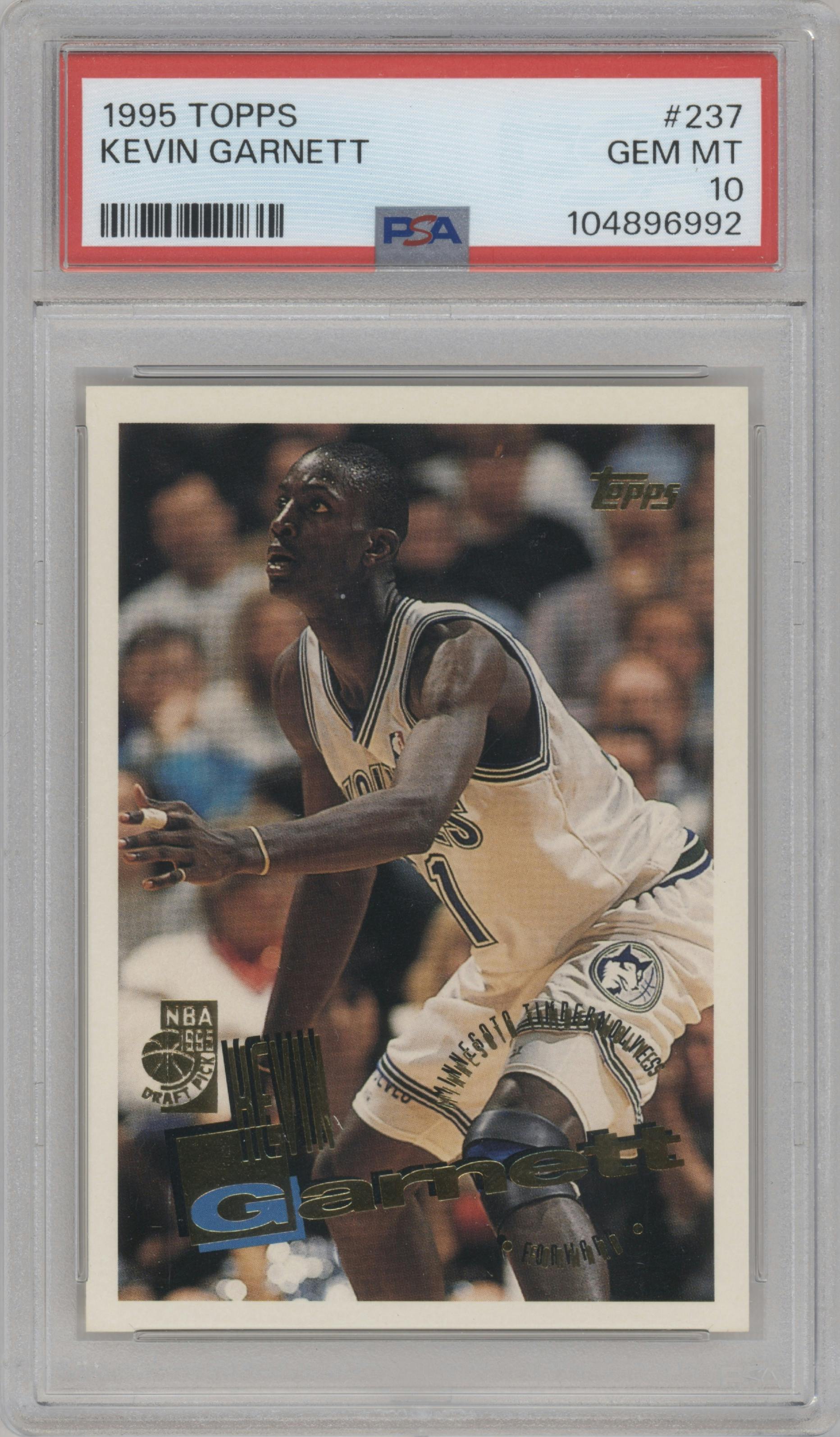 Kevin Garnett from the 1995-96 Topps set graded by PSA and given an overall grade of 10.
