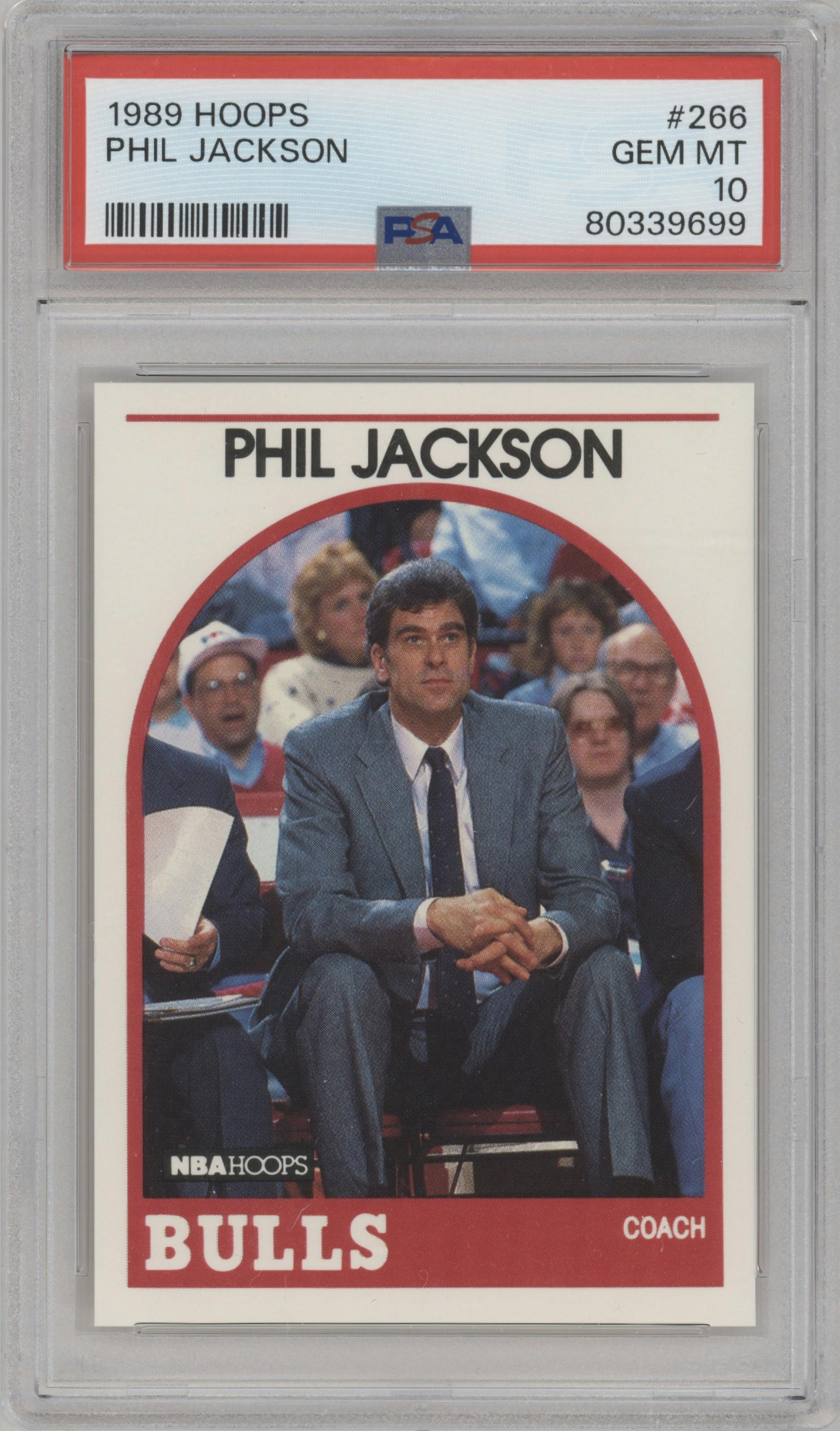 Phil Jackson  from the 1989-90 NBA Hoops  set graded by PSA and given an overall grade of 10.