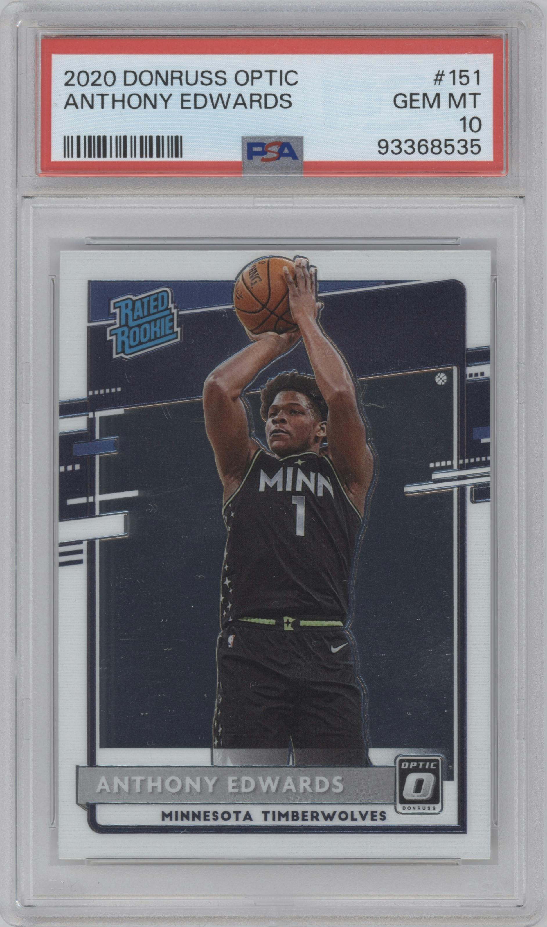 Anthony Edwards from the 2020-21 Panini Donruss Optic set graded by PSA and given an overall grade of 10.