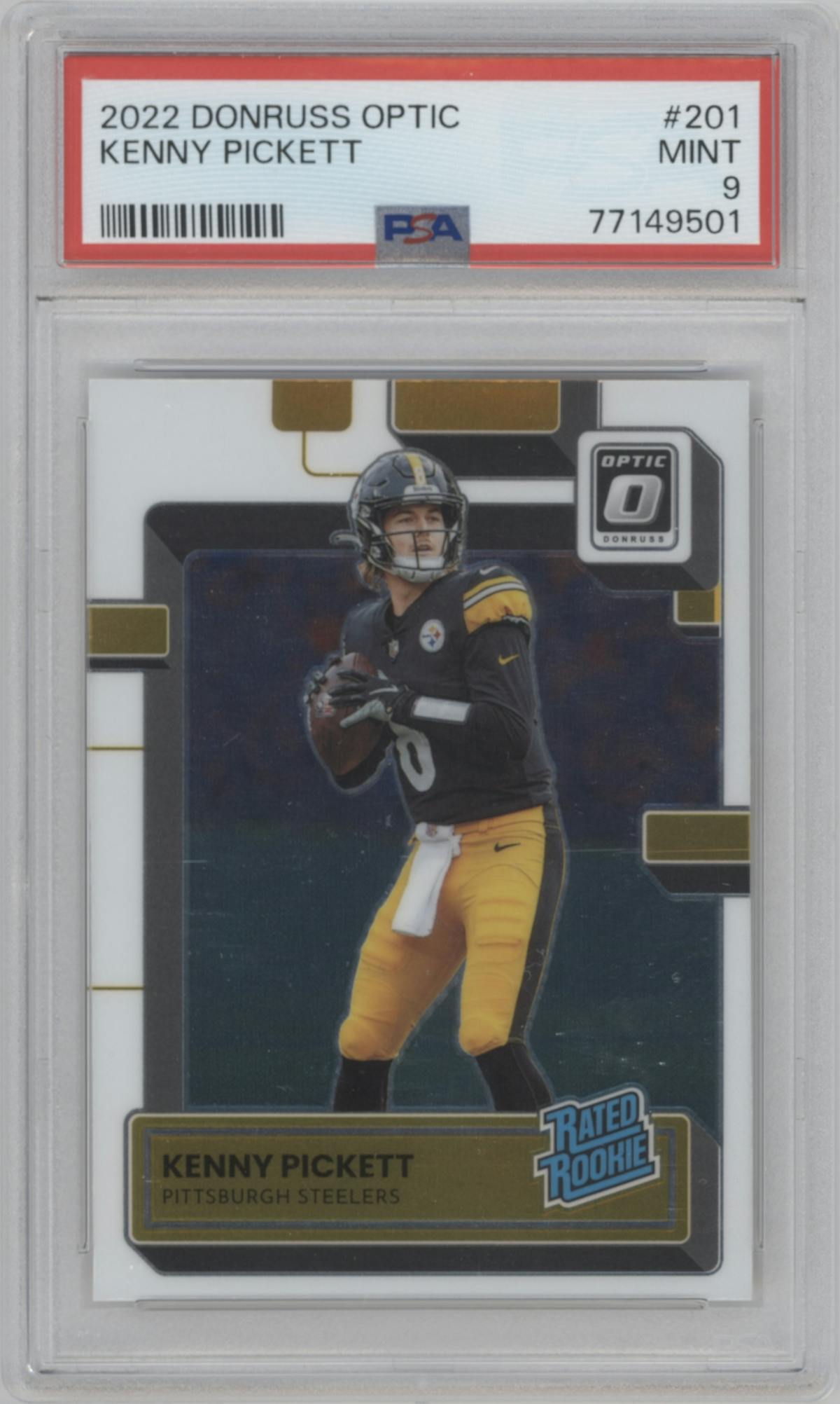 Kenny Pickett from the 2022 Panini Donruss Optic set graded by PSA and given an overall grade of 9.