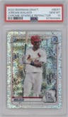 Jordan Walker from the 2020 Bowman Draft set featuring a Sparkle Refractor  parallel graded by PSA and given an overall grade of 10.