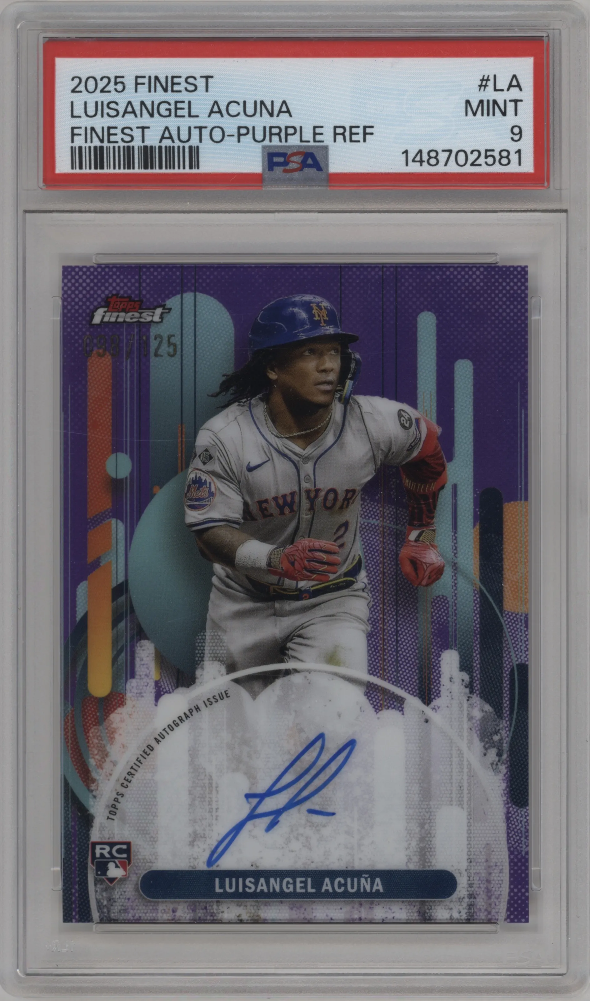 2025 Topps Finest Auto Luisangel Acuna Purple Refractor PSA 9
