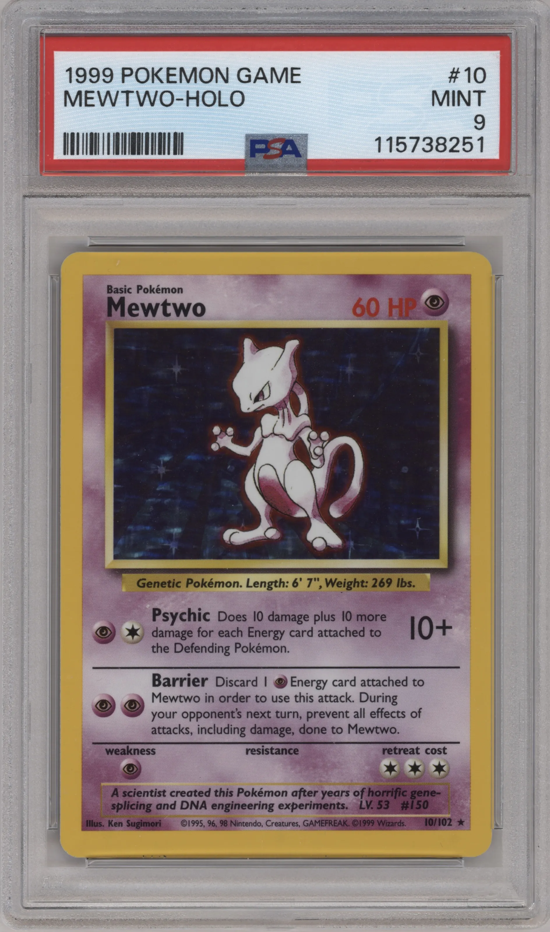 1999 Pokemon Base Set Mewtwo #10 PSA 9