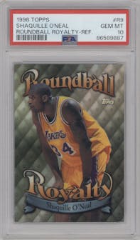 Shaquille O'Neal from the 1998-99 Topps set featuring a Refractor parallel graded by PSA and given an overall grade of 10.