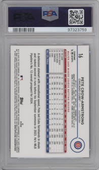 Pete Crow-Armstrong from the 2024 Topps Chrome set featuring a Black Refractor parallel graded by PSA and given an overall grade of 10.