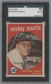 Mickey Mantle from the 1959 Topps set graded by SGC and given an overall grade of 4.
