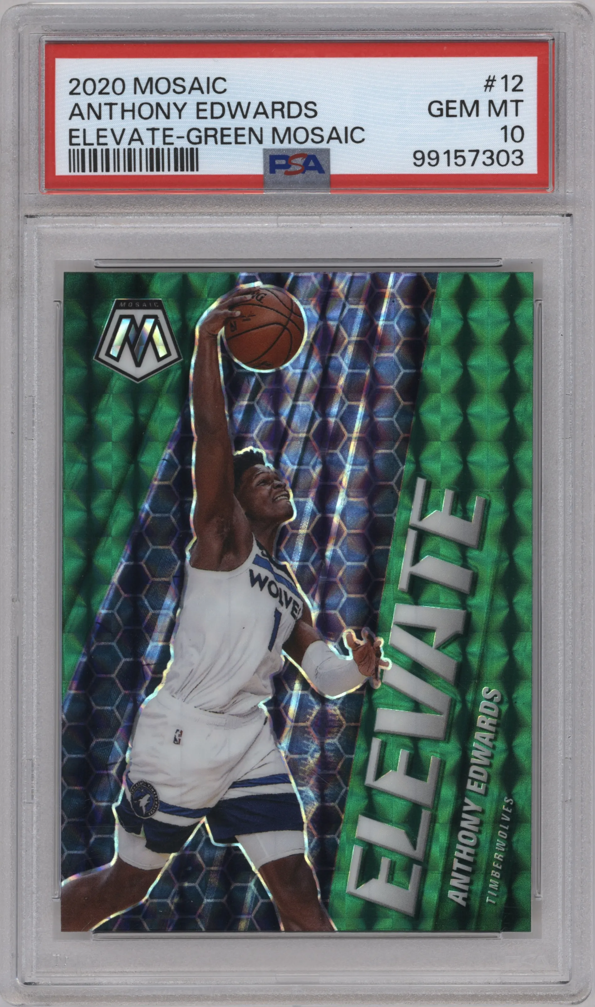 2020 Panini Mosaic Elevate Anthony Edwards Green Mosaic #12 PSA 10