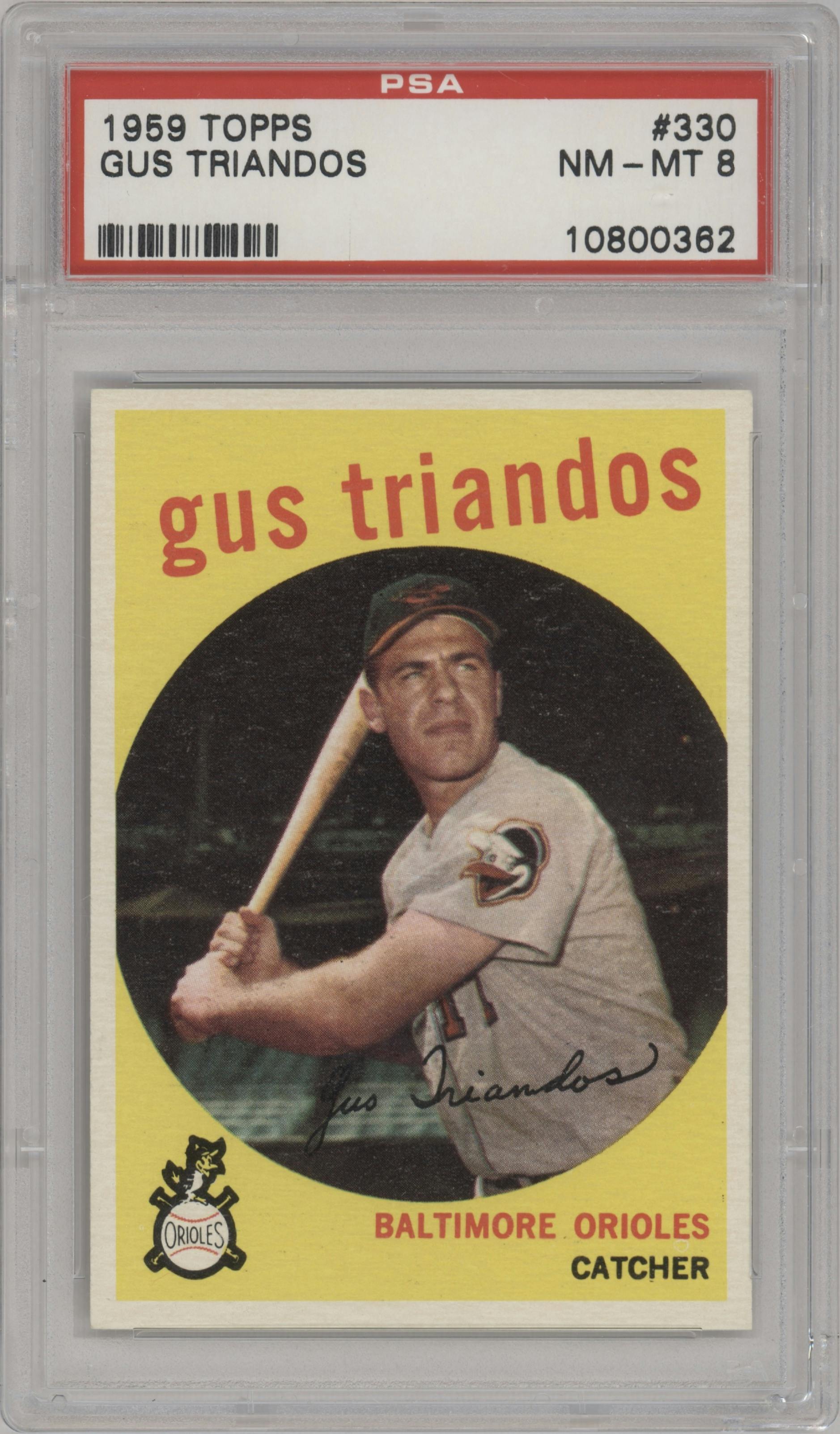 Gus Triandos from the 1959 Topps set graded by PSA and given an overall grade of 8.