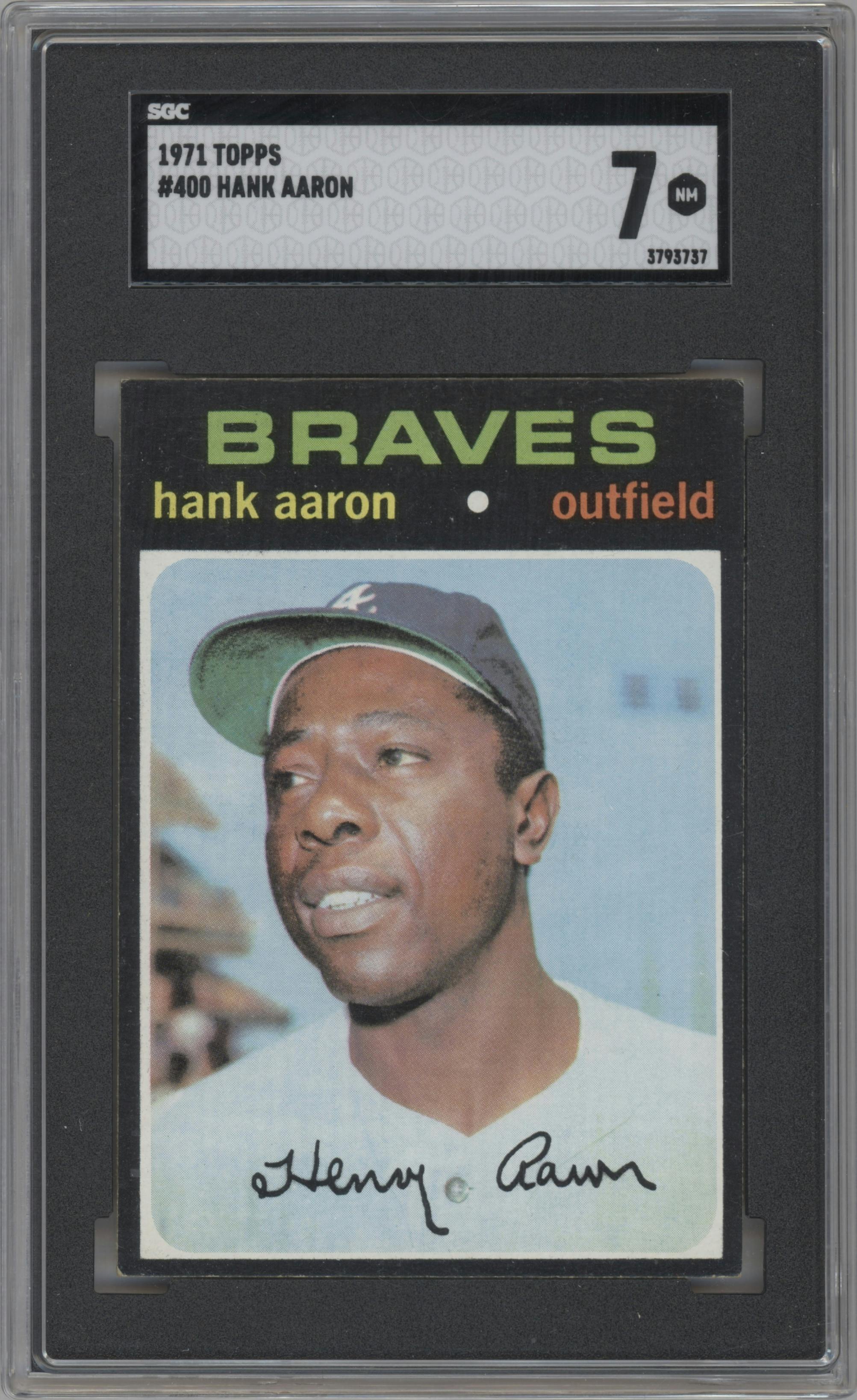 Hank Aaron from the 1971 Topps set graded by SGC and given an overall grade of 7.