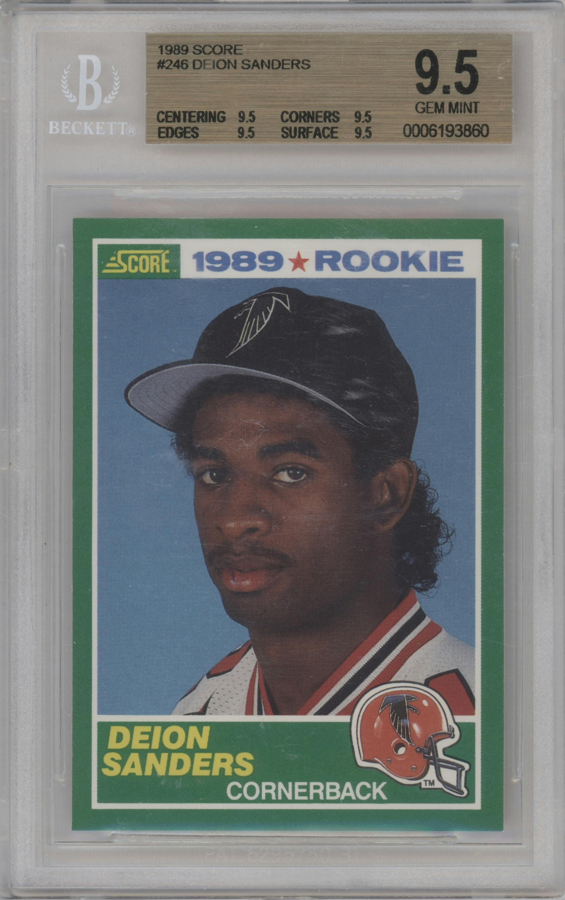 Deion Sanders from the 1989 Score set graded by Beckett and given an overall grade of 9.5.