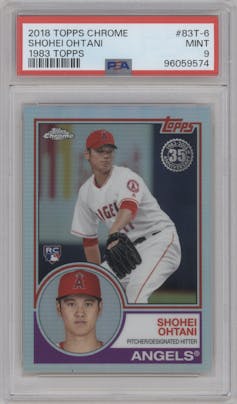Shohei Ohtani from the 2018 Topps Chrome set graded by PSA and given an overall grade of 9.