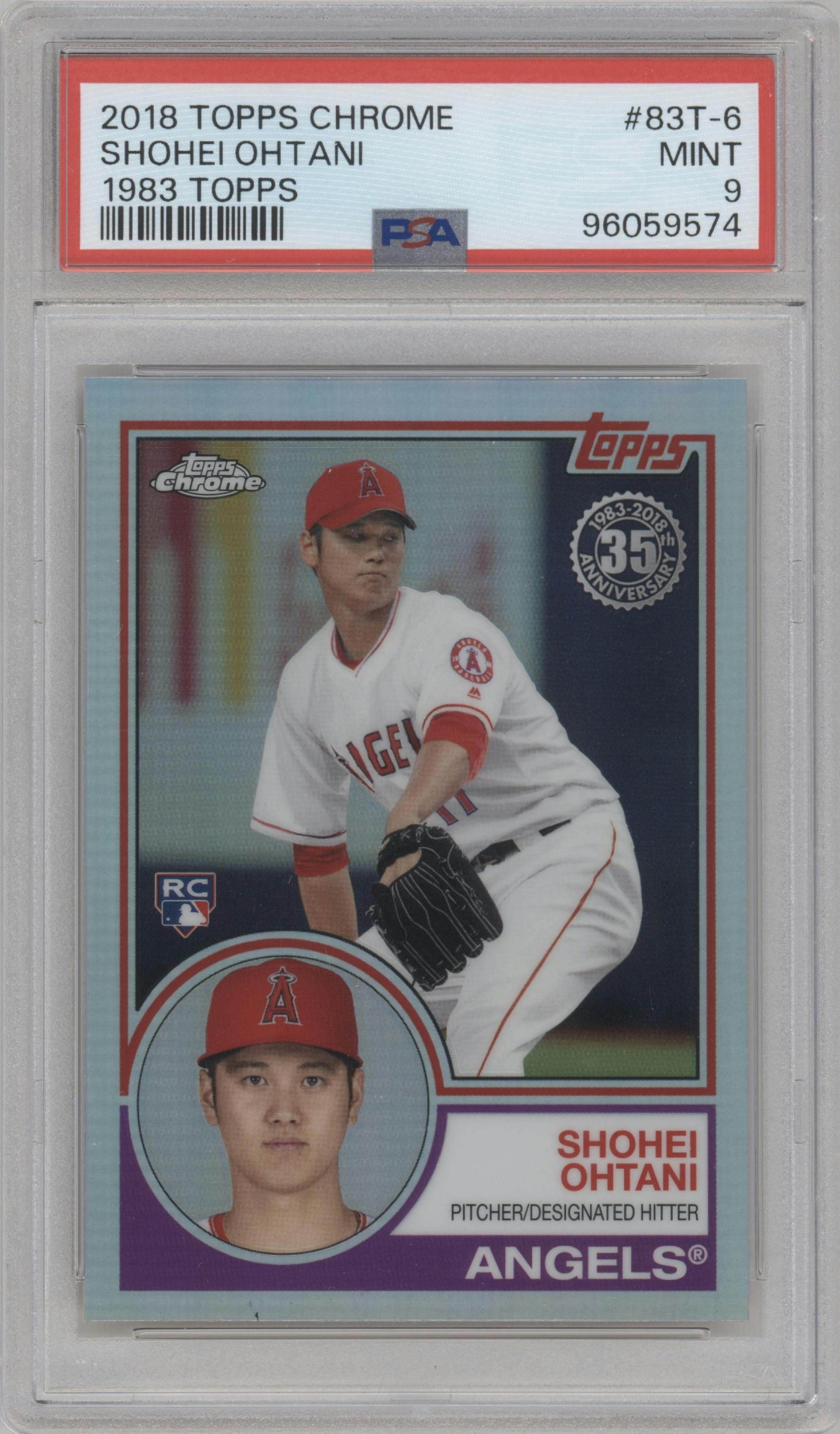 Shohei Ohtani from the 2018 Topps Chrome set graded by PSA and given an overall grade of 9.
