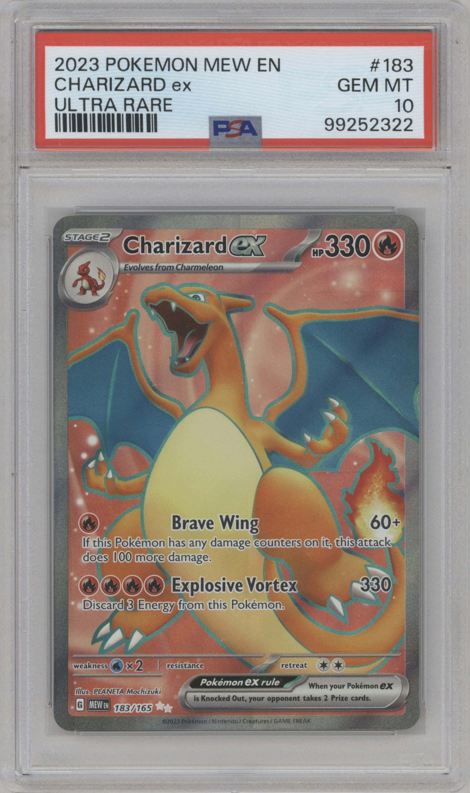 Charizard ex from the 2023 Pokemon SV set graded by PSA and given an overall grade of 10.
