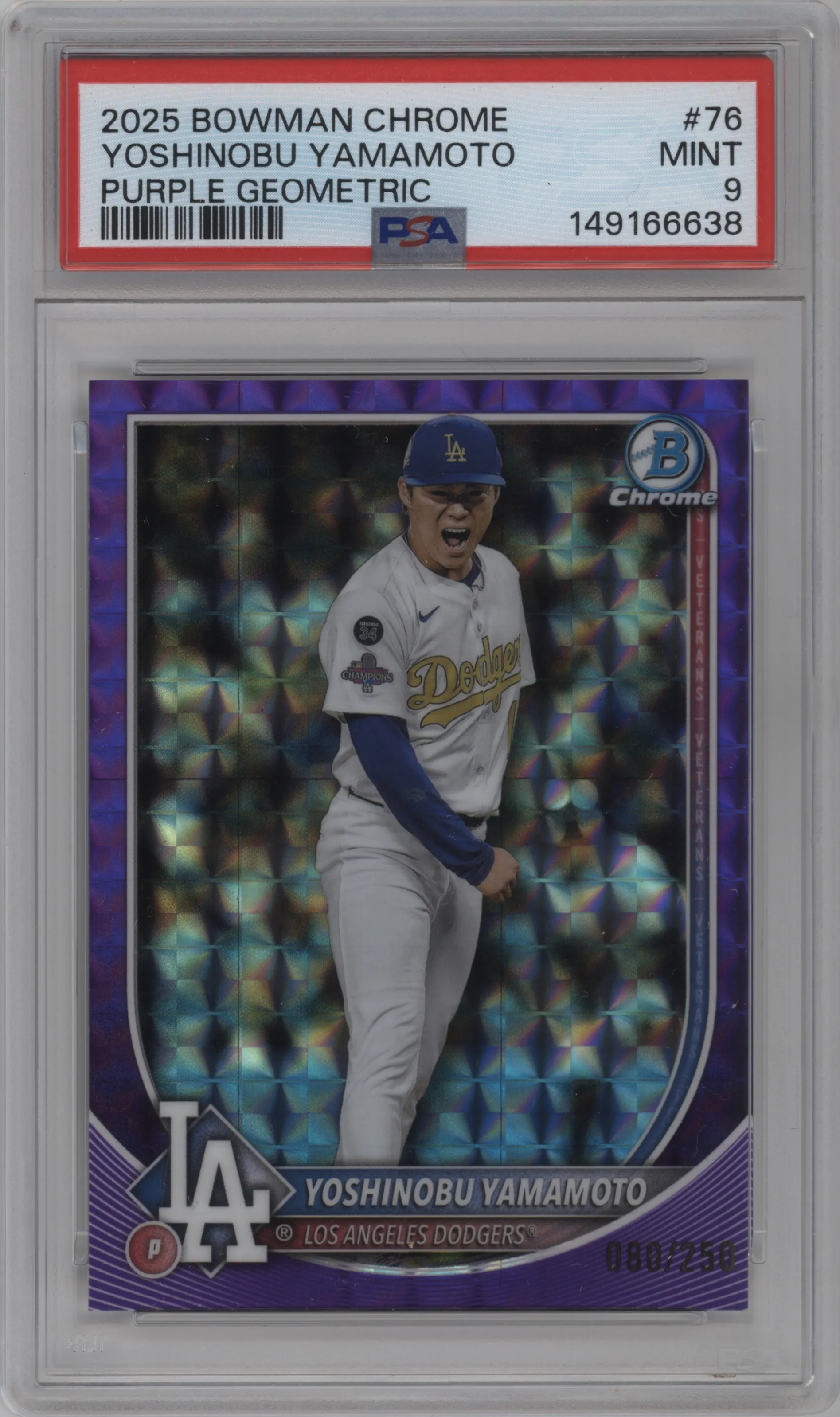 2025 Bowman Chrome Yoshinobu Yamamoto Purple Geometric #76 PSA 9