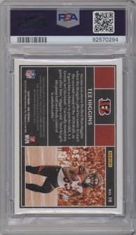 Tee Higgins from the 2020 Panini One set featuring a Red parallel graded by PSA and given an overall grade of 9.
