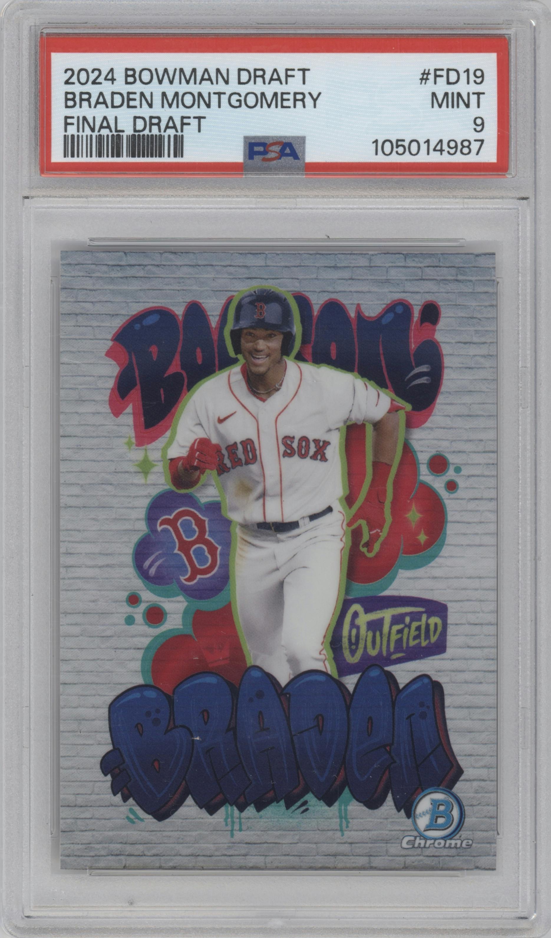 Braden Montgomery from the 2024 Bowman Draft set graded by PSA and given an overall grade of 9.