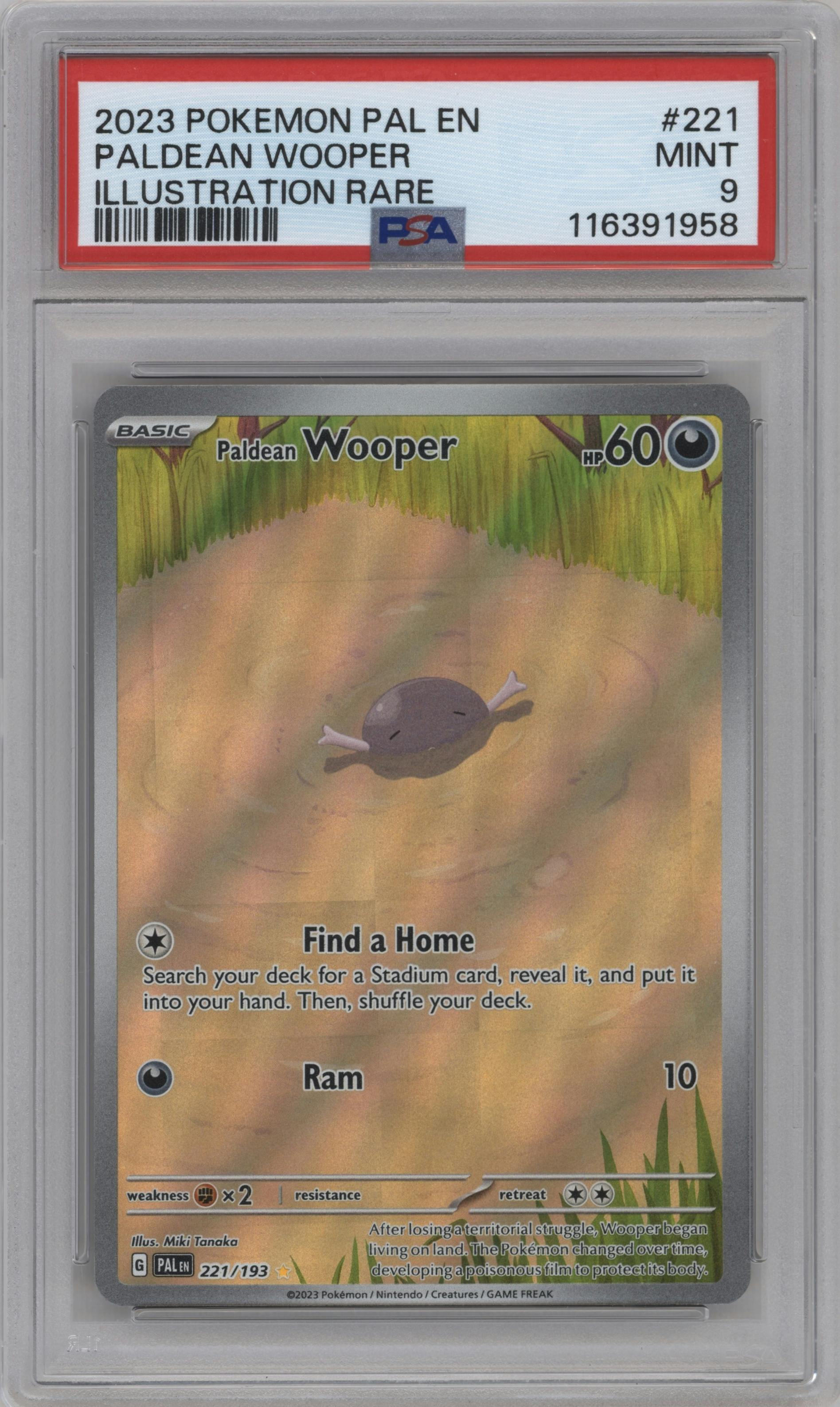 Paldean Wooper from the 2023 Pokemon SV set graded by PSA and given an overall grade of 9.
