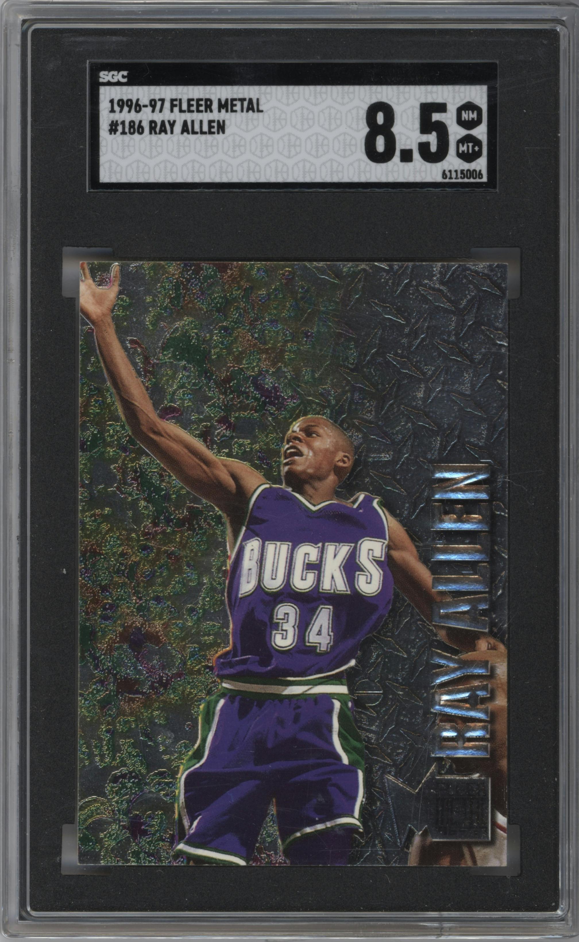 Ray Allen  from the 1996-97 Fleer Metal  set graded by SGC and given an overall grade of 8.5.