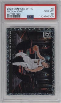 Nikola Jokic from the 2023-24 Donruss Optic set graded by PSA and given an overall grade of 10.