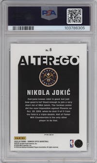 Nikola Jokic from the 2023-24 Donruss Optic set graded by PSA and given an overall grade of 10.