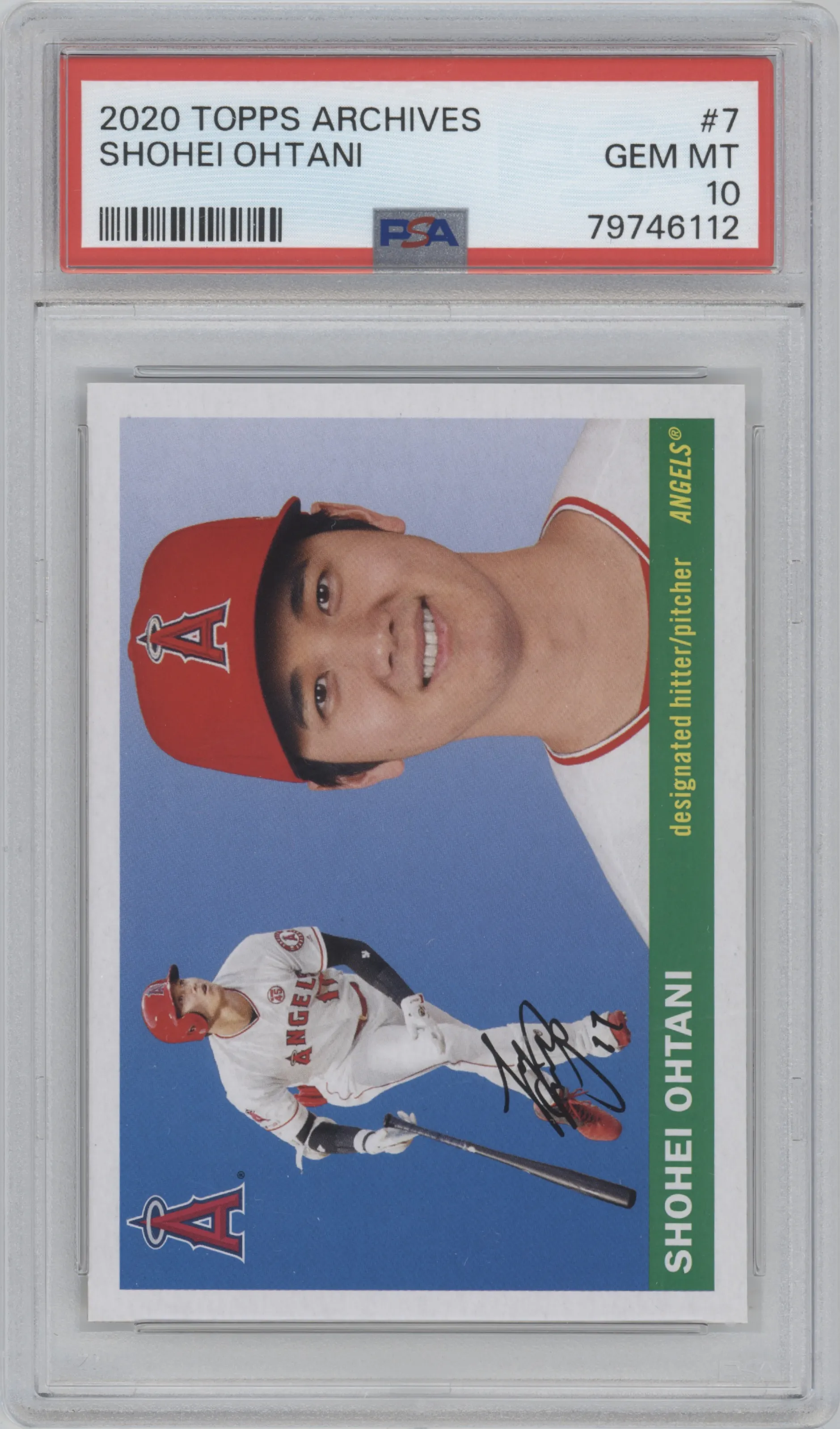 Shohei Ohtani from the 2020 Topps Archives set graded by PSA and given an overall grade of 10.