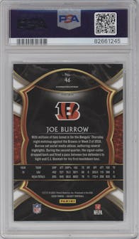 Joe Burrow from the 2020 Panini Select set featuring a Silver Prizm parallel graded by PSA and given an overall grade of 10.